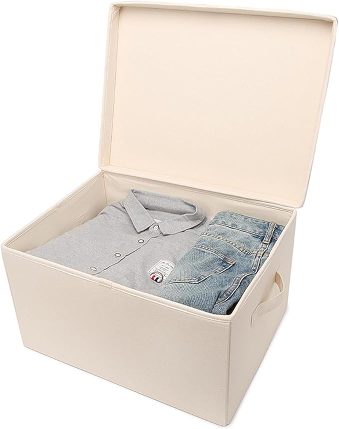 Foldable Storage Bins with Lids Cotton Canvas Rectangular Storage Box Ideal - Image 4