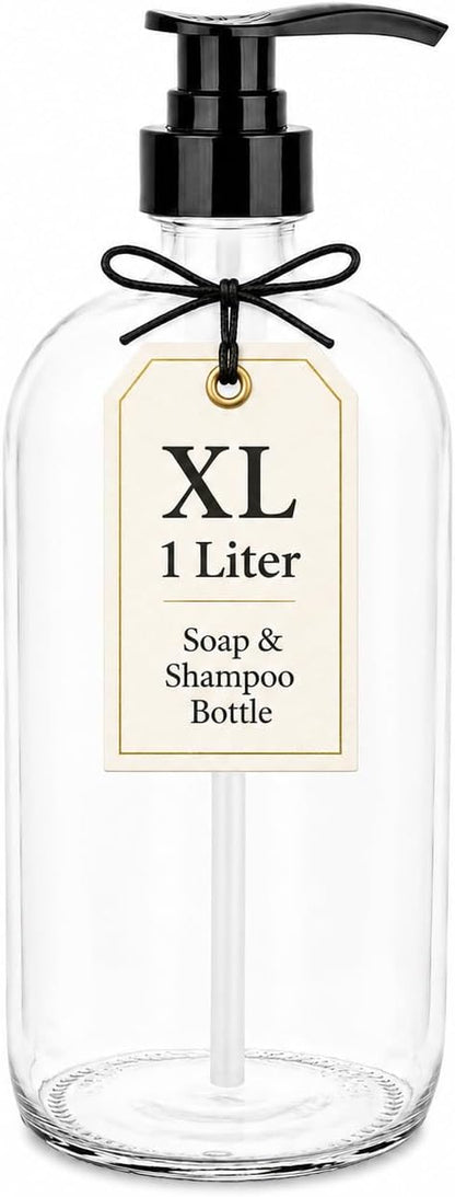 32 Ounce Large Amber Glass Boston Round Bottles w/Natural Color Pumps. Great by KITCHENTOOLZ