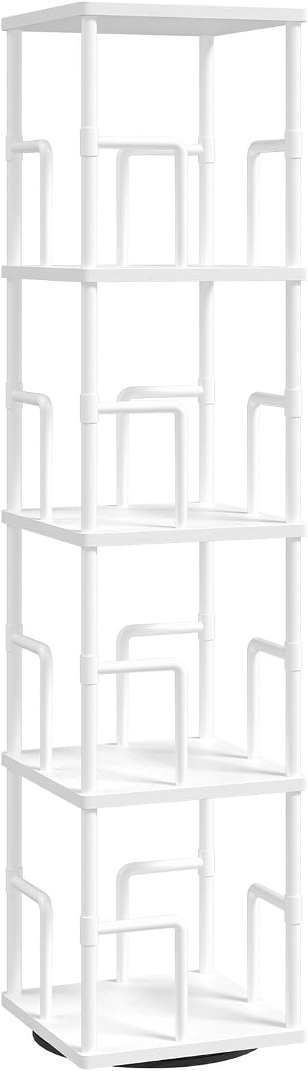 MAHANCRIS 5-Tier Rotating Bookshelf, Freestanding Corner Bookshelf, 360° - Image 9