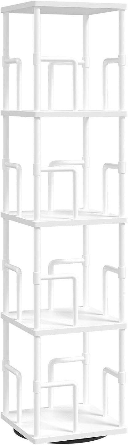 MAHANCRIS 5-Tier Rotating Bookshelf, Freestanding Corner Bookshelf, 360° - Image 9