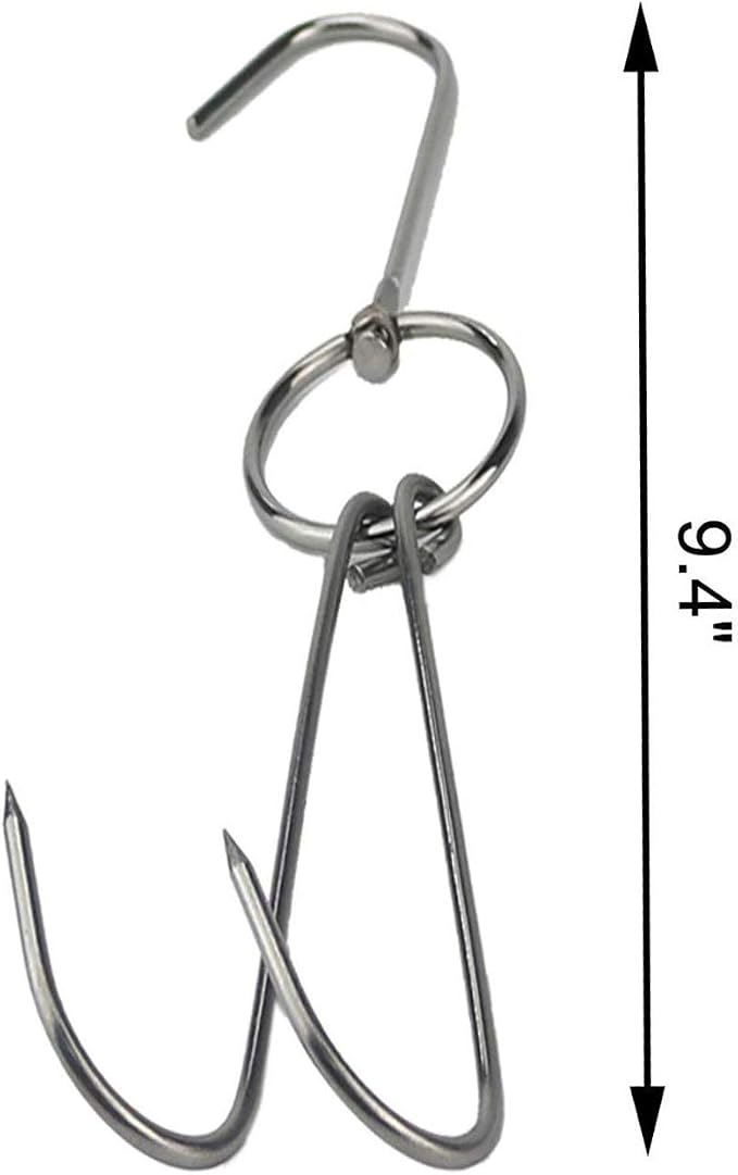 TIHOOD 6PCS 9.4" Stainless Steel Double Meat Hooks Roast Duck Bacon Shop Hook - Image 2