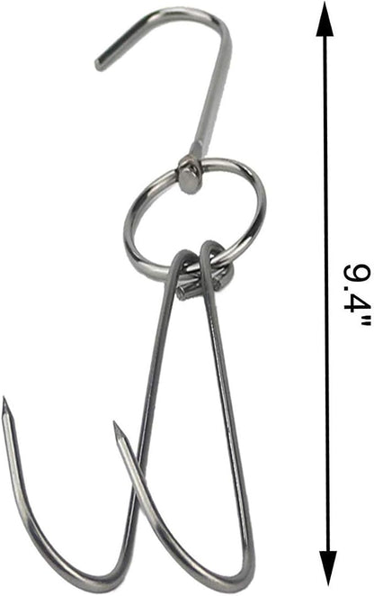 TIHOOD 6PCS 9.4" Stainless Steel Double Meat Hooks Roast Duck Bacon Shop Hook - Image 2
