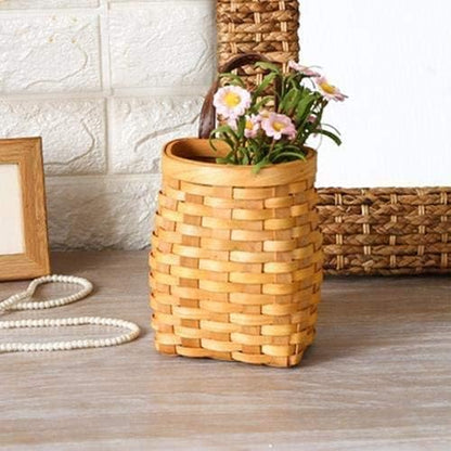 Hand-Woven Wood Storage Basket Portable Wall Hanging Flower Basket Organizer - Image 6