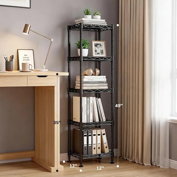 5 Tier Metal Shelving Unit Wire Shelves Storage Rack:Adjustable Storage Shelves - Image 3
