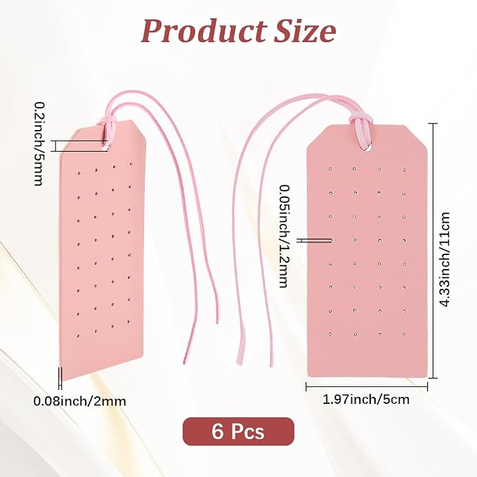 6Pcs Pink Portable Leather Earring Holders Pierced Stud Display Card Organizer - Image 2