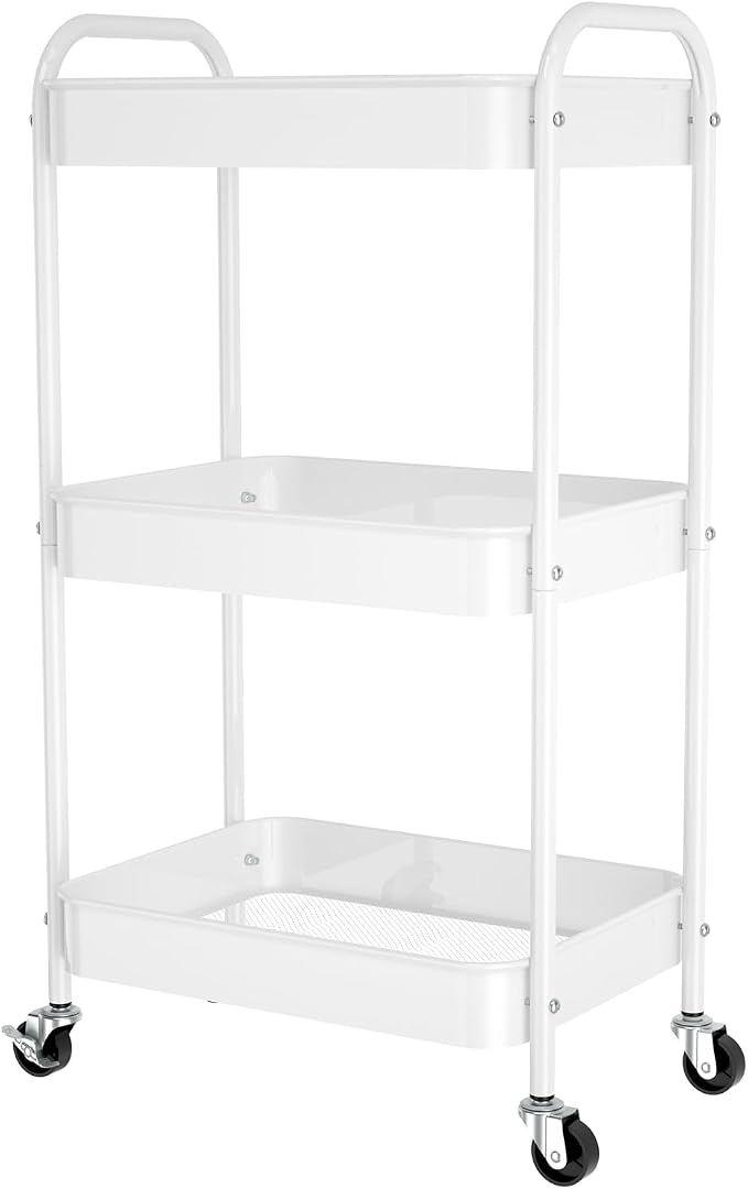 3-Tier Rolling Cart, Metal Utility Storage Carts - Image 7