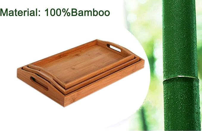 Bamboo Serving Tray with Handles, Tabletop Countertop Tea Coffee Breakfast Tray - Image 3