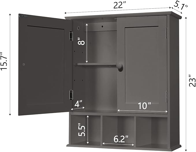 TaoHFE Grey Bathroom Cabinet, Bathroom Wall Cabinet - Image 3