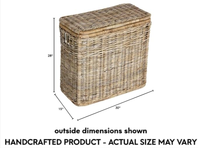 The Basket Lady 3-Compartment Wicker Laundry Sorter Hamper, 30 in L x 15 in W x - Image 5