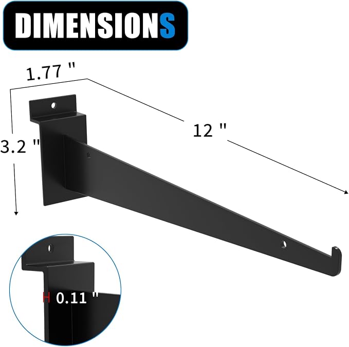 12" Black Slat Wall Shelf Brackets, Floating Metal Slat Wall Accessories - Image 8