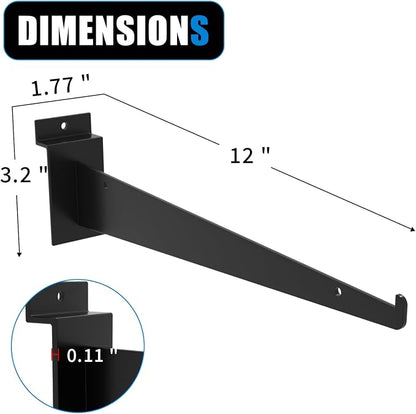 12" Black Slat Wall Shelf Brackets, Floating Metal Slat Wall Accessories - Image 8