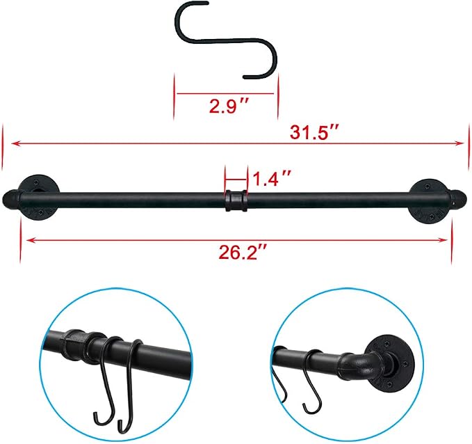 TLBTEK Industrial Pipe Clothes Rack, Vintage Farmhouse DIY Wall Mounted Pot Bar - Image 2