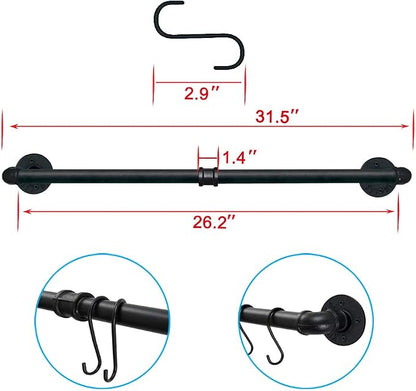 TLBTEK Industrial Pipe Clothes Rack, Vintage Farmhouse DIY Wall Mounted Pot Bar - Image 2