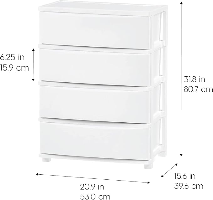 IRIS USA 4-Drawer Wide Plastic Drawer Organizer, Matte White | Organize clothing - Image 2