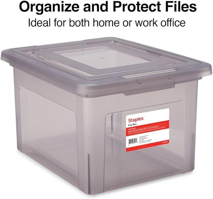 STAPLES File Box Plastic File Box Snap, Letter/Legal Size, Frost Gray - Image 4
