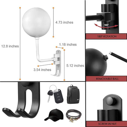 SNAGMO White 180° Motorcycle Helmet Rack, Rotation Metal Helmet Holder Wall - Image 2