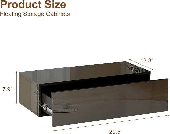 HedoAjim Black Modern Floating Wall Mounted Nightstand - Image 2