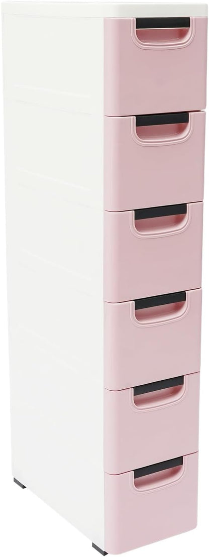 6 Drawers Plastic Storage Cabinet, Mobile Slim Utility Cart on Wheels, by CURIEUYU