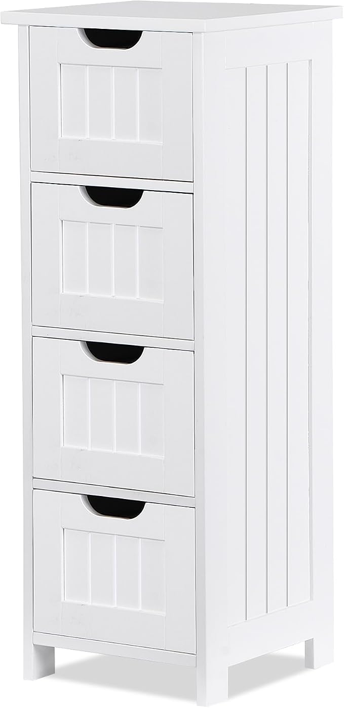 Bathroom Floor Storage Cabinet, Freestanding Wooden Side Organizer w/4 Drawers - Image 6