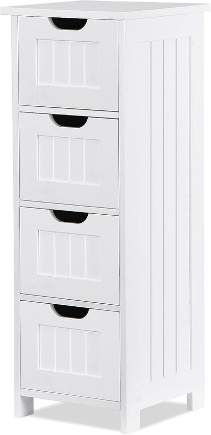 Bathroom Floor Storage Cabinet, Freestanding Wooden Side Organizer w/4 Drawers - Image 6