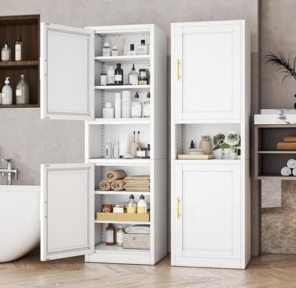 Tall Metal Narrow Bathroom Storage Cabinet 67" H, Tall White Pantry Cabinets by BAOLIWO