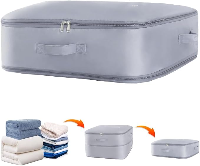 Space saver bag, for quilts, duvets or other fluffy clothing.Measures 21"L x by Unknown