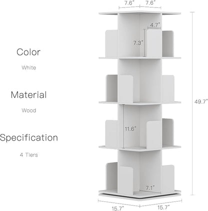 YOWOS VITRU Spin 360 Rotating Bookshelf Tower, Square Wood Spinning Bookcase - Image 2