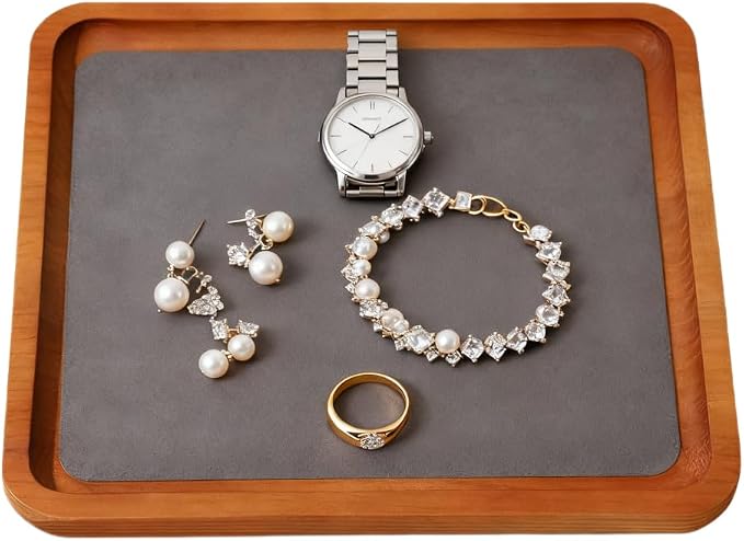 Wooden Jewelry Display Tray Rounded Rectangle Ring Showcase Stackable Elegant by JewelryStorage