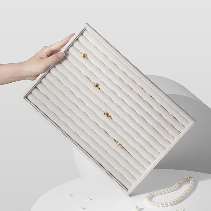 Velvet Ring Display Tray, Stackable Muilt Slot Rings Ear Stud Storage Tray - Image 5