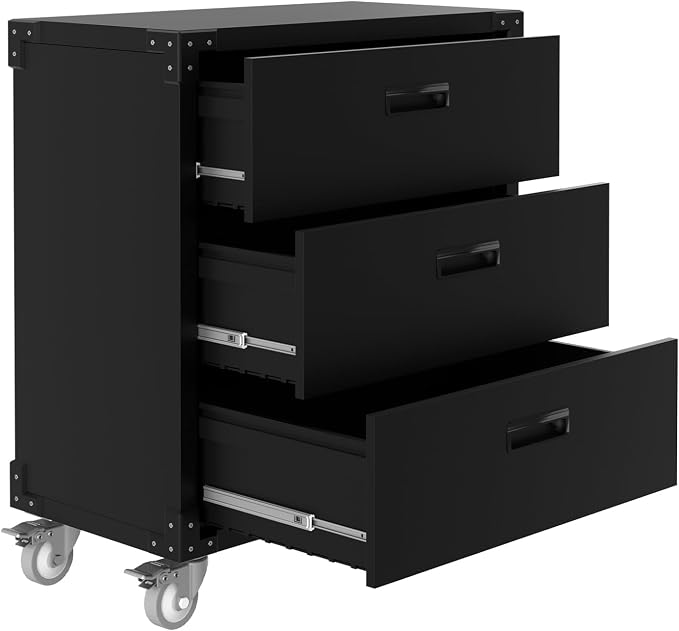 Metal Storage Cabinet with 3 Drawers on Wheels, Heavy Duty Mobile Rolling Tool - Image 7