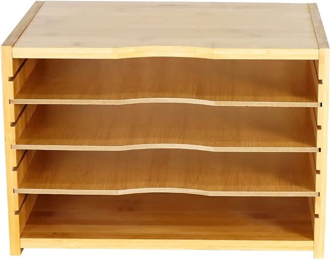 WKWKER File Organizer with 3 Adjustable Shelves Bamboo Document Letter Tray - Image 7