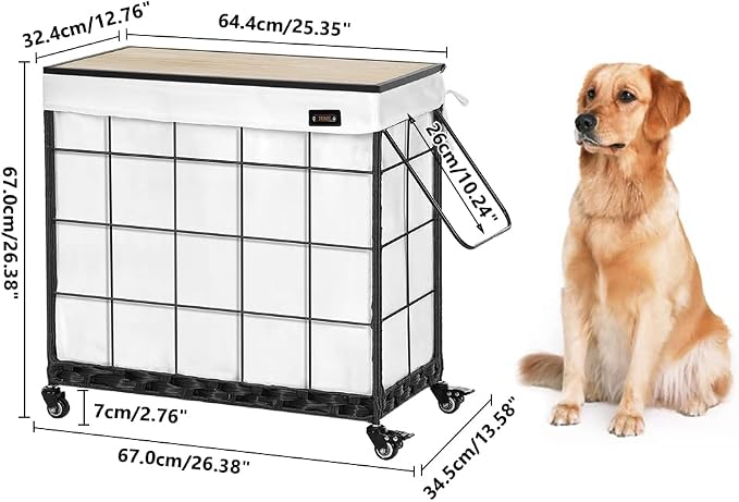 Laundry Hamper with Heavy Duty Caster Wheels; 3 Sections Clothes Hamper with - Image 7