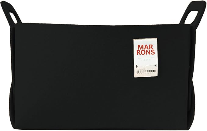 Collapsible Felt BLACK Storage Bin Large 14.6"x9.4"x9.4" – Foldable Basket by MARRONS