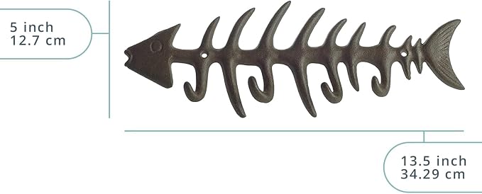 Comfify Rust Brown Fish Bones Cast Iron Wall Hook Rack – 4 Hooks, Screws | Rust - Image 3