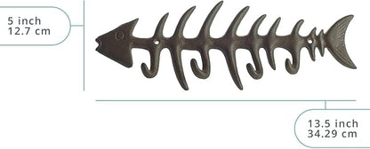 Comfify Rust Brown Fish Bones Cast Iron Wall Hook Rack – 4 Hooks, Screws | Rust - Image 3