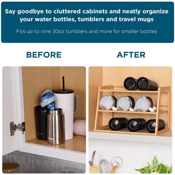 Honey-Can-Do 3-Tier Bamboo Water Bottle Organizer Rack - Image 2