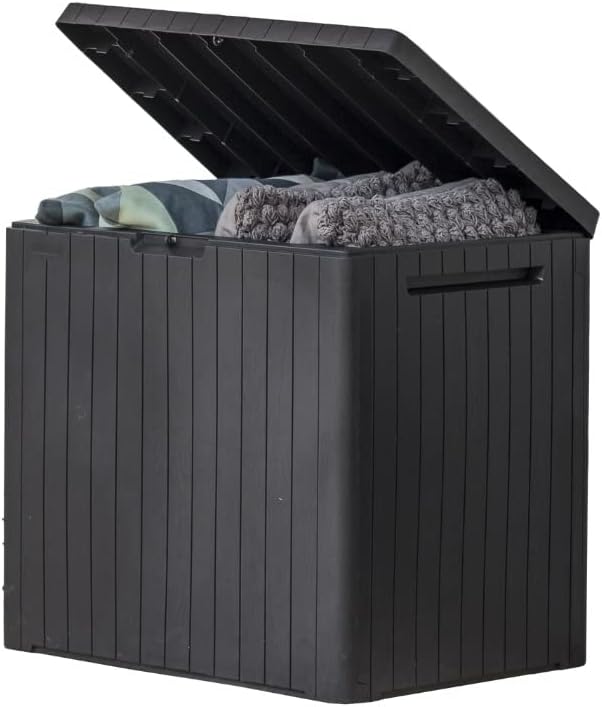 Keter City 30 Gallon Resin Outdoor Storage Box and Patio Furniture Side Table by Unknown