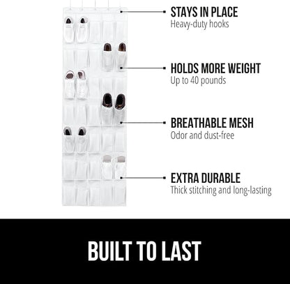 GORILLA GRIP Over the Door Shoe Organizer, 35 Large Breathable Mesh Pockets - Image 2
