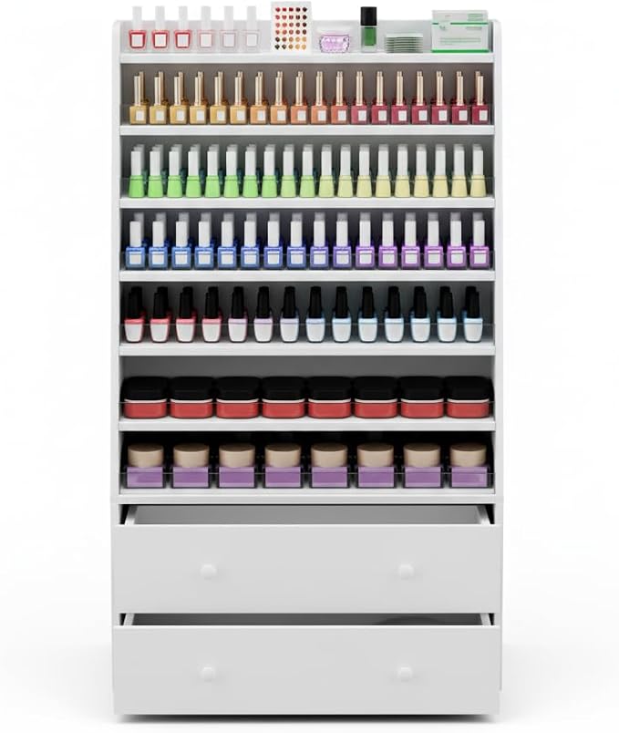 Nail Polish Rack with 2 Drawers, Salon Display & Storage Cabinet with Acrylic - Image 8