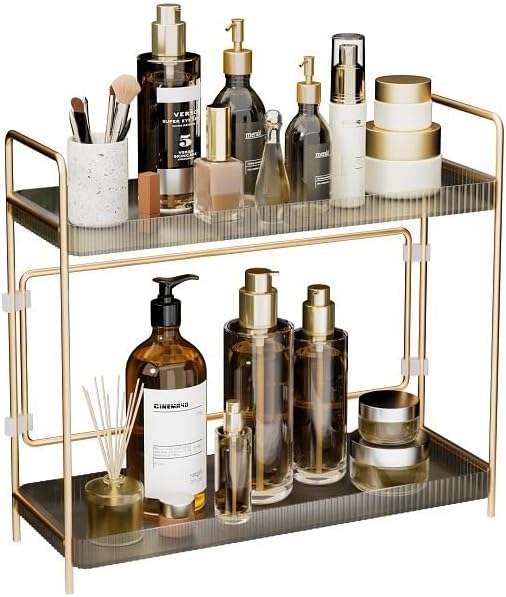 LEEDA 2 Tier Bathroom Counter Shelves, Countertop Shelf Organizer by leeda+space