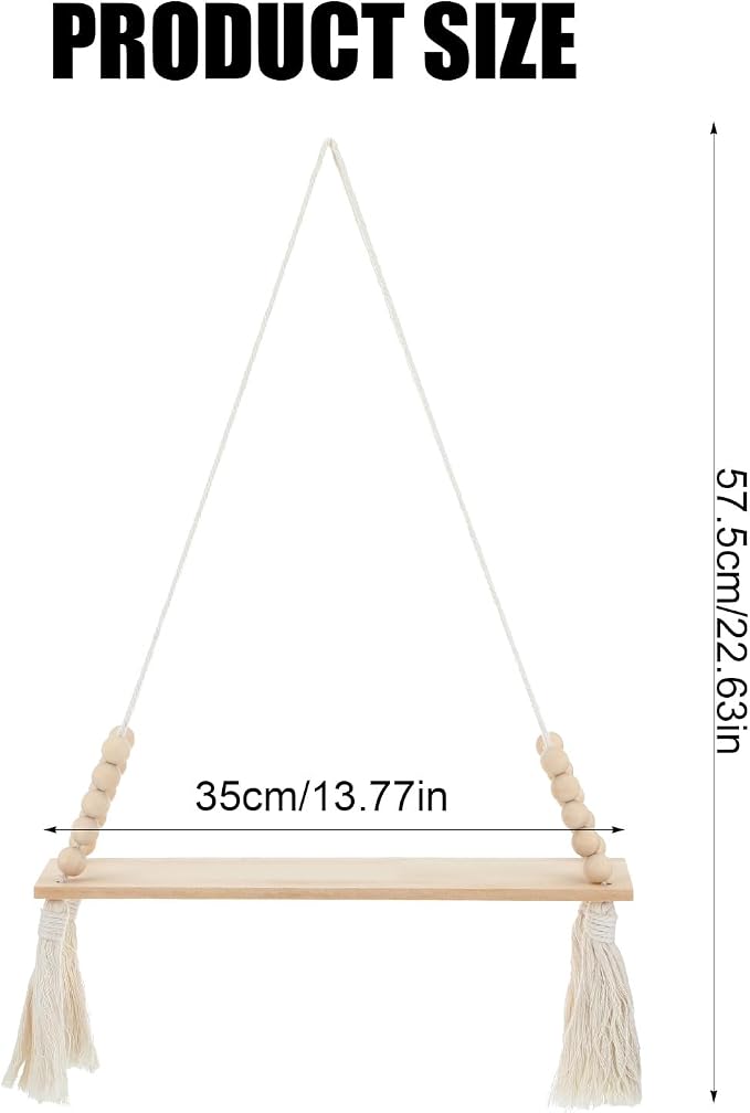 2 Pcs Wooden Wall Hanging Shelves, Macrame Hanging Plant Shelf - Image 3