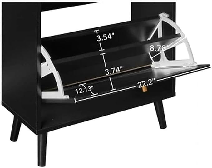 9.4" Ultra Slim Black Shoe Storage Organizer Set of 2 Arched Rattan Shoe Cabinet - Image 5