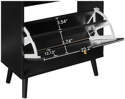 9.4" Ultra Slim Black Shoe Storage Organizer Set of 2 Arched Rattan Shoe Cabinet - Image 5