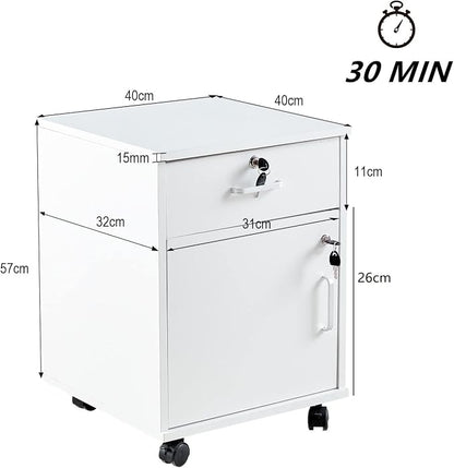 File Cabinet with Lock and Drawer, Mobile Under Desk Storage Cabinet with 360° - Image 2
