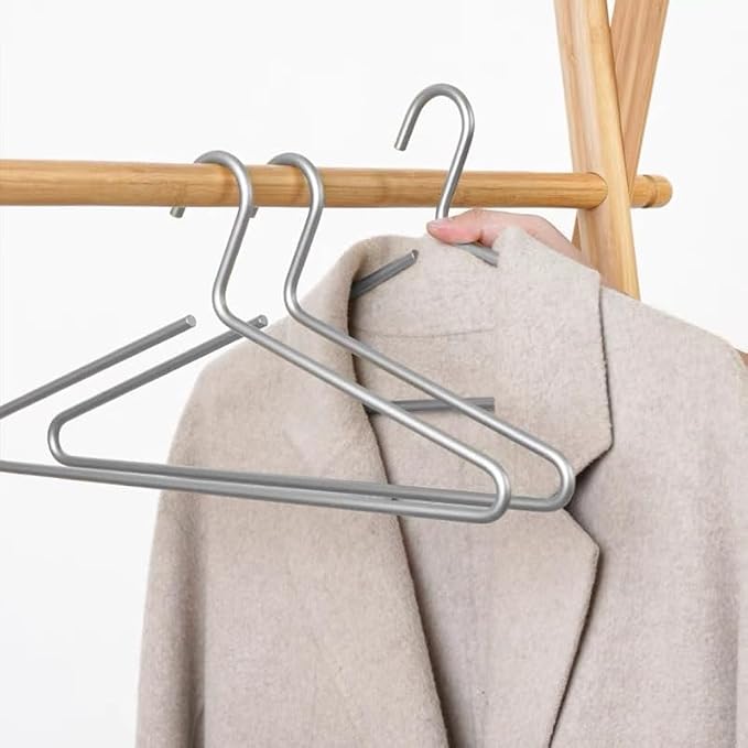 Premium Matte Silvery Aluminum Coat Hangers 10 Piece Set, 16.5” Extra Smooth & by WONQEXZ