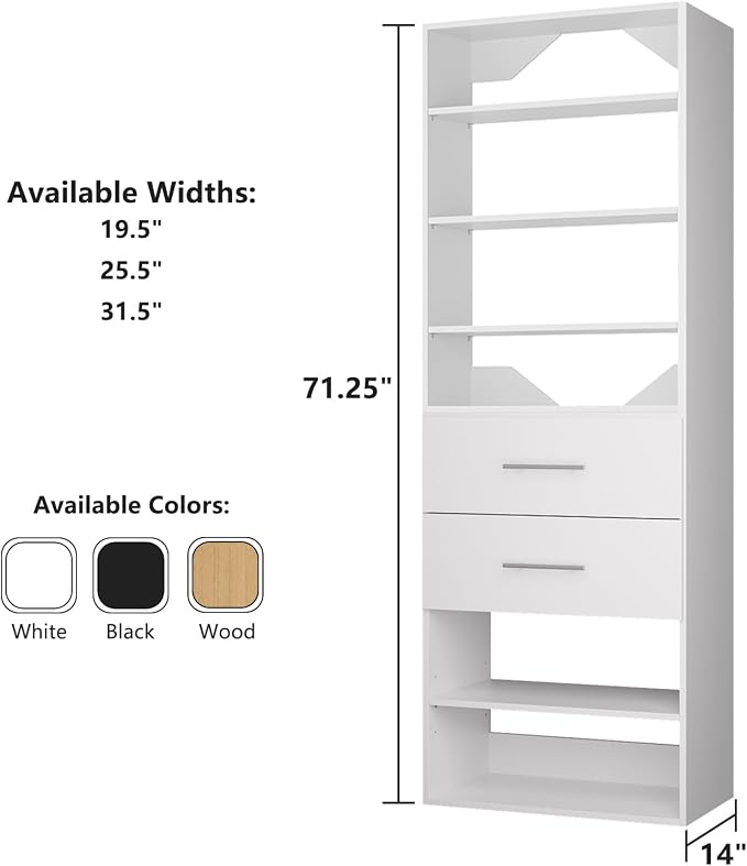 ROOMTEC Modular Closet System, 31.5" 2 Drawer Shelf Closet Tower Wall-Mounted - Image 7