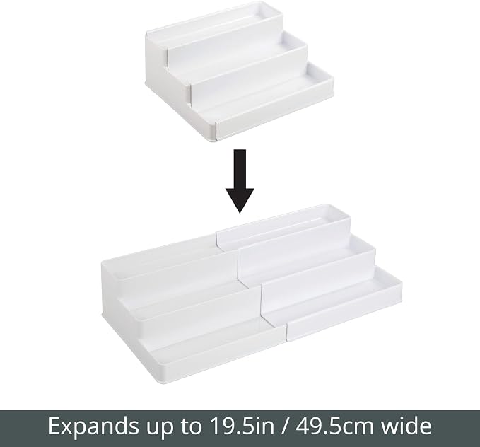 mDesign Plastic Expandable 3-Tier Shelf Rack Organizer - Image 4