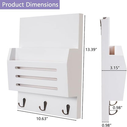Key and Mail Holder Wall Mount, 2-Slot Wooden Mail Organizer - Image 3