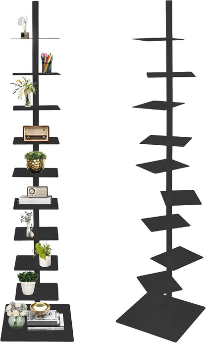 9 Tier Metal Spine Bookshelf Tower, Adjustable Vertical Tower by Yellulu