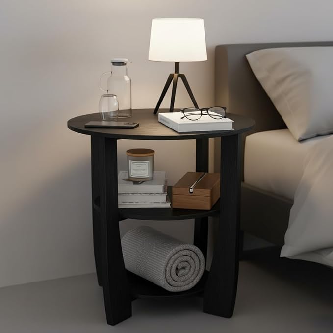 Round End Table with Storage Shelf, 3 Tier Modern Side Table, Sofa Recliner - Image 5